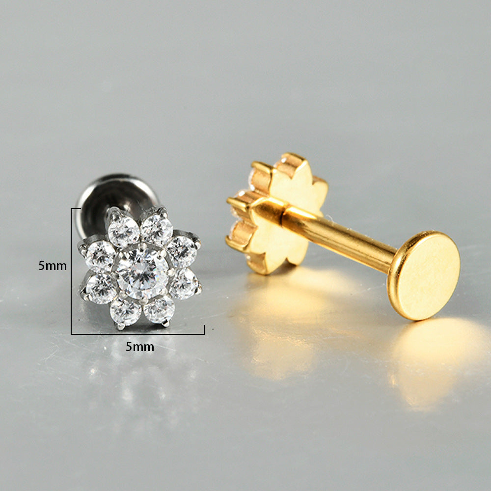 G23 Flowers CZ Stone Threadless Lip stud Labret Ear stud Piercing Jewelry
