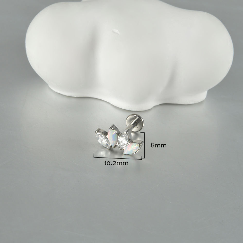 16G Opal Stone Crown Flower shape Labret Ear Piering