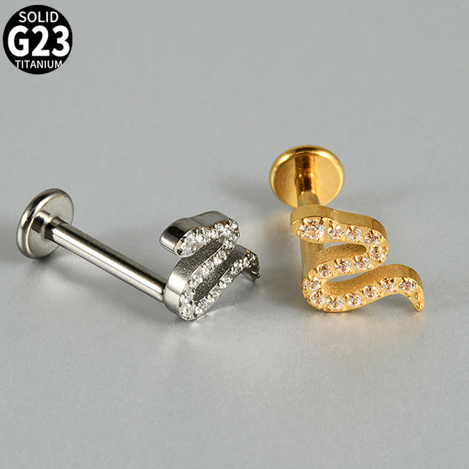 G23/F136 Little Snake CZ threadless flatback Labret Ear Stud body piercing