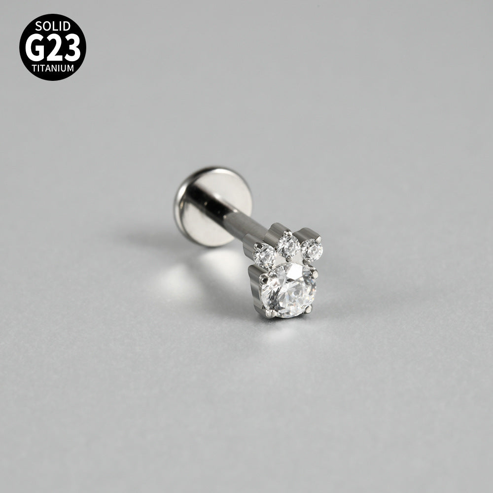 Cute Dog pet footprint zircon stone flatback labret ear piercing