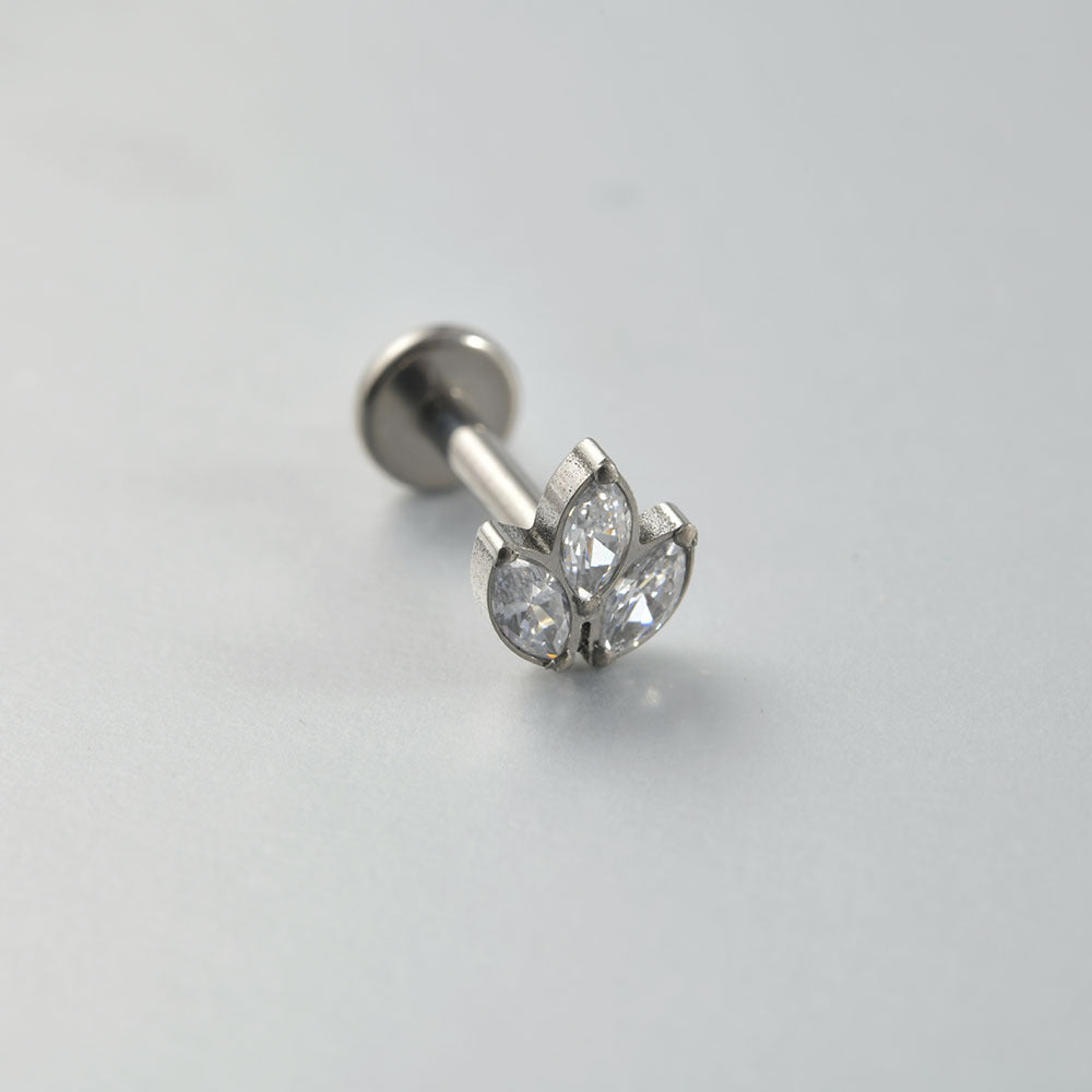 G23/F136 Crown 3 Zircon Threadless Flatback Labret Ear Piercing
