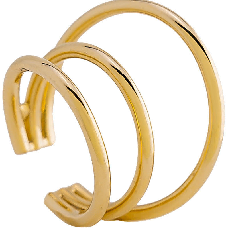14K Solid Gold Simple 3 layers Ear Clip Earrings Hoops for pairs
