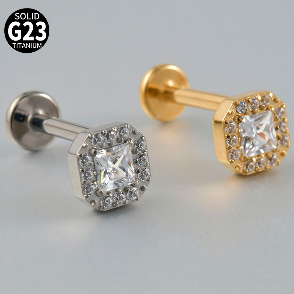Big square Zircon Stone Labret Threadless Tragus Ear loops