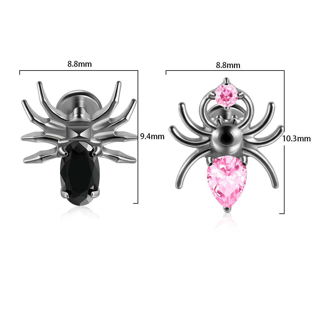 Black/Pink/Clear Zircon Spiders Threadless Ear stud Labret