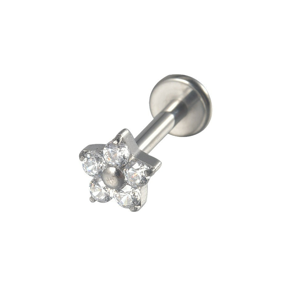 Small Flower 5 Zircon Stone Labret Tragus Piercing Jewelry