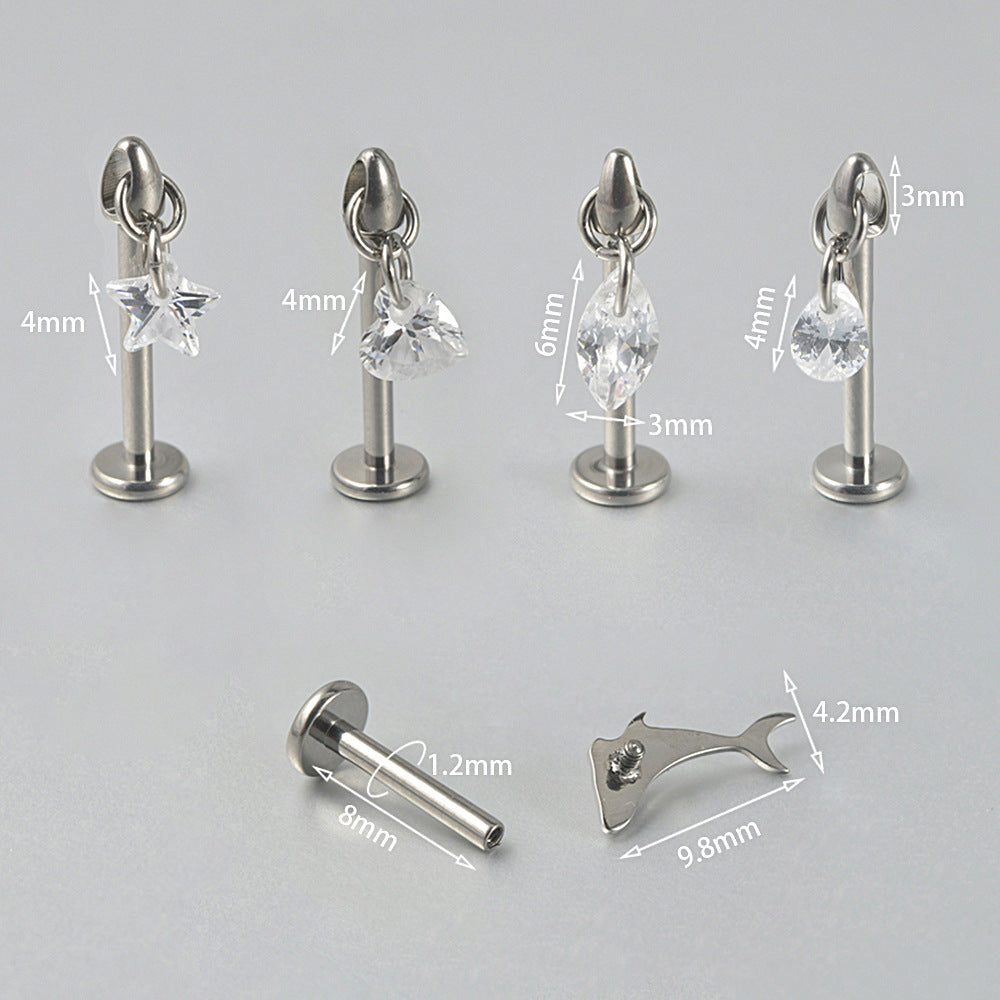 Star/Heart/Waterdrop Pendant Ear Rook Threadless Piercing