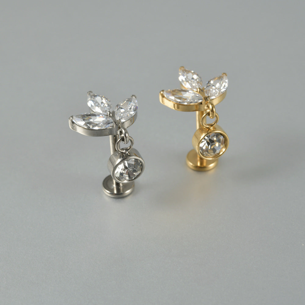 F136/G23 Three leaf pendant Drop Threadless Flatback Ear stud Tragus Labret