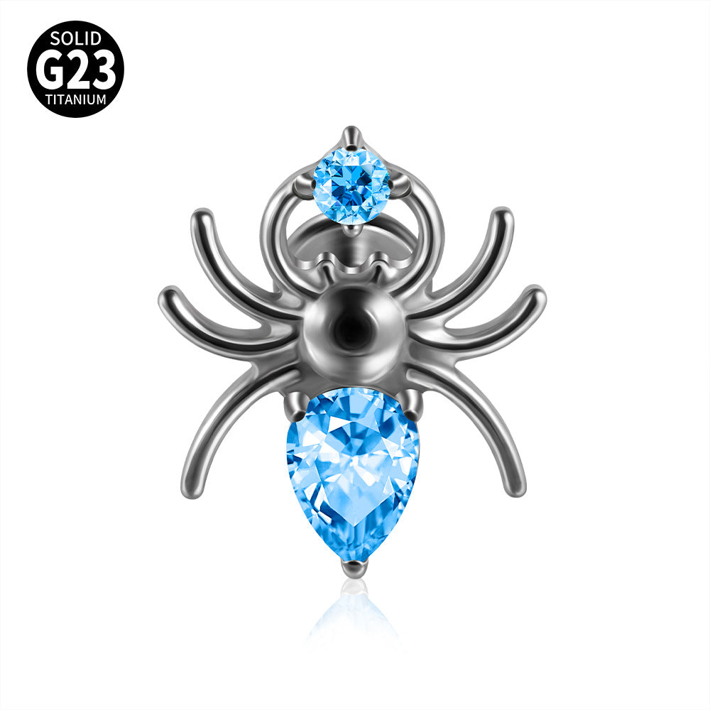 Black/Pink/Clear Zircon Spiders Threadless Ear stud Labret