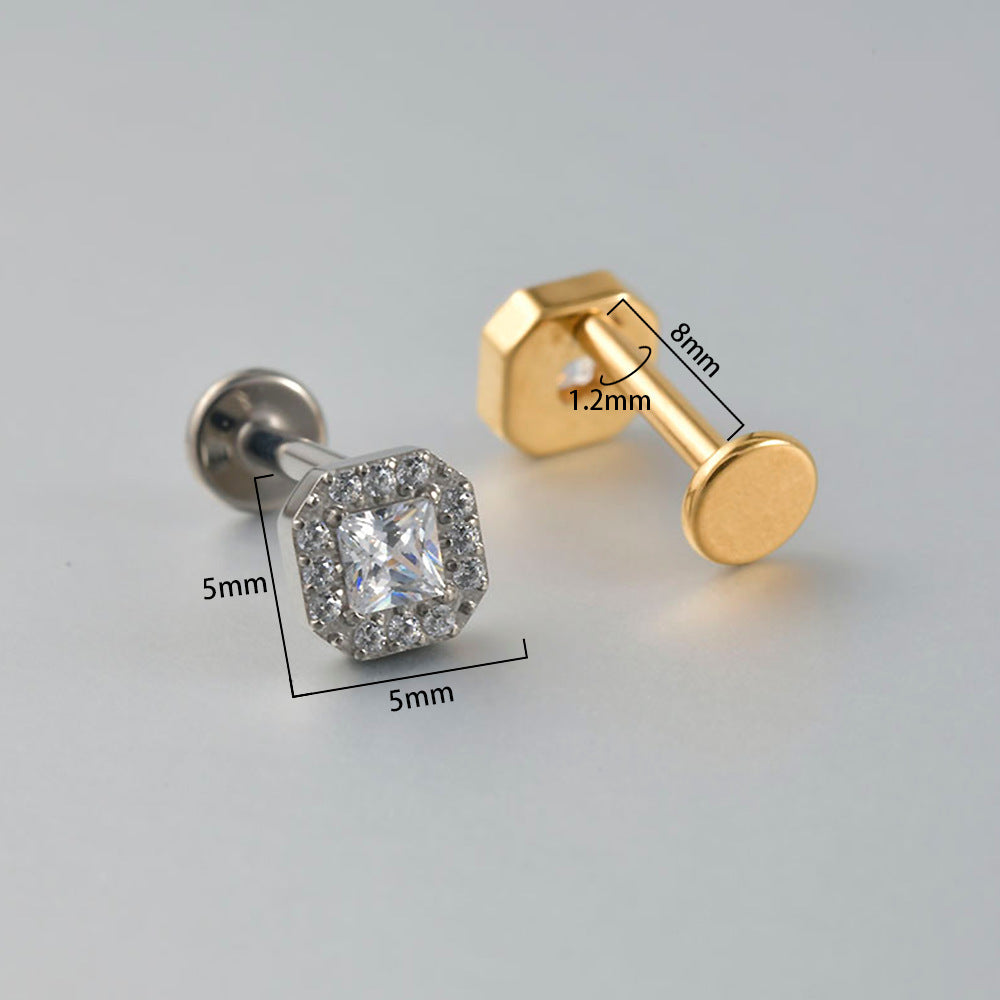 Big square Zircon Stone Labret Threadless Tragus Ear loops