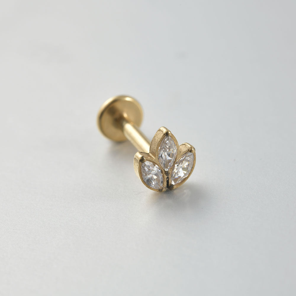 G23/F136 Crown 3 Zircon Threadless Flatback Labret Ear Piercing