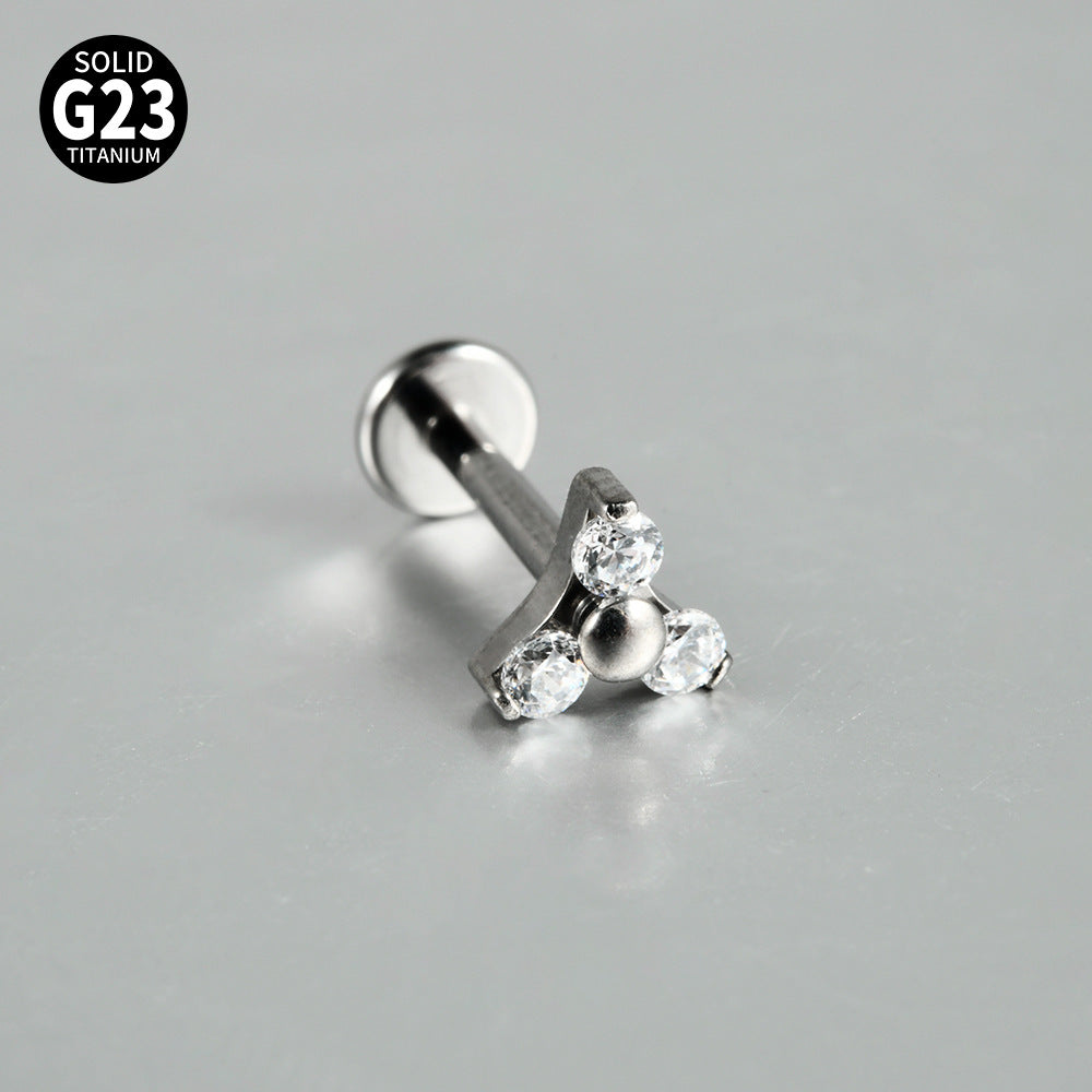 Triangle Flower Zircon Stone Threadless Flatback Labret Ear Piercings