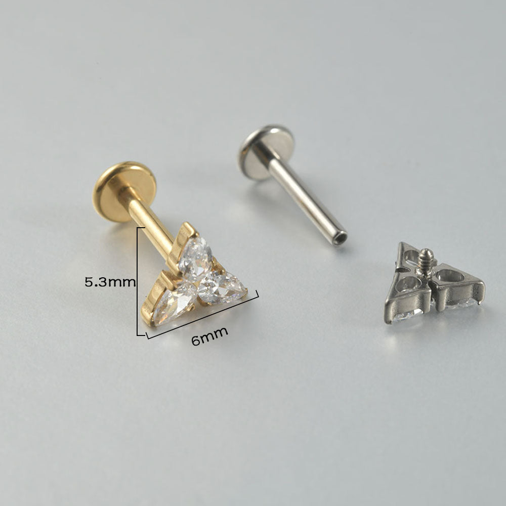 Little Triangle Flower Leaf Threadless flatback Lip ring Ear Piercings