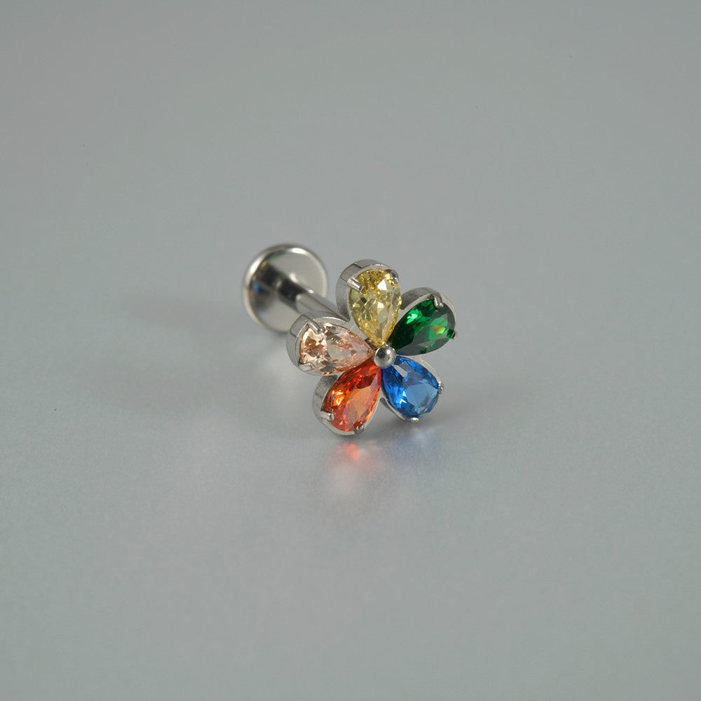 Sunflower Multi-color Zircon Stone Flatback Threadless Labret Ear Stud Piercing