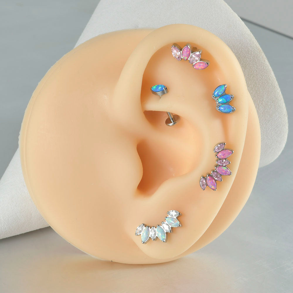 16G Opal Stone Crown Flower shape Labret Ear Piering