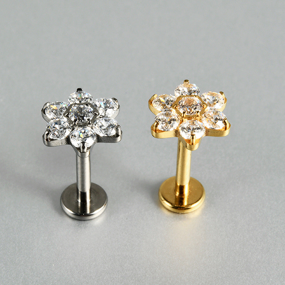 6 Zircon Flowers Flatback Labret Ear stud Piercing