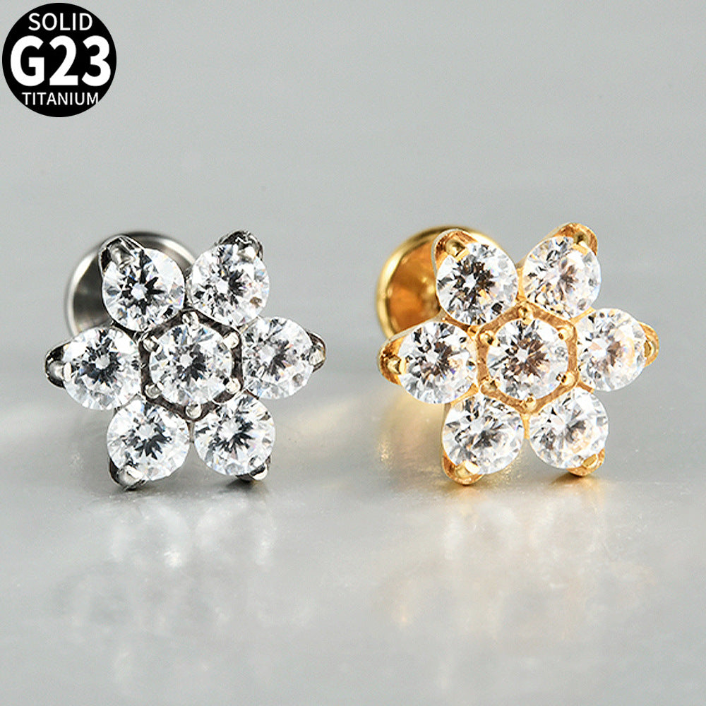 6 Zircon Flowers Flatback Labret Ear stud Piercing