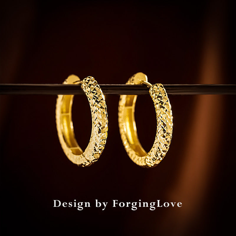 14K Solid Gold Engraved Large Hoop Earrings – Classic Gift for Women