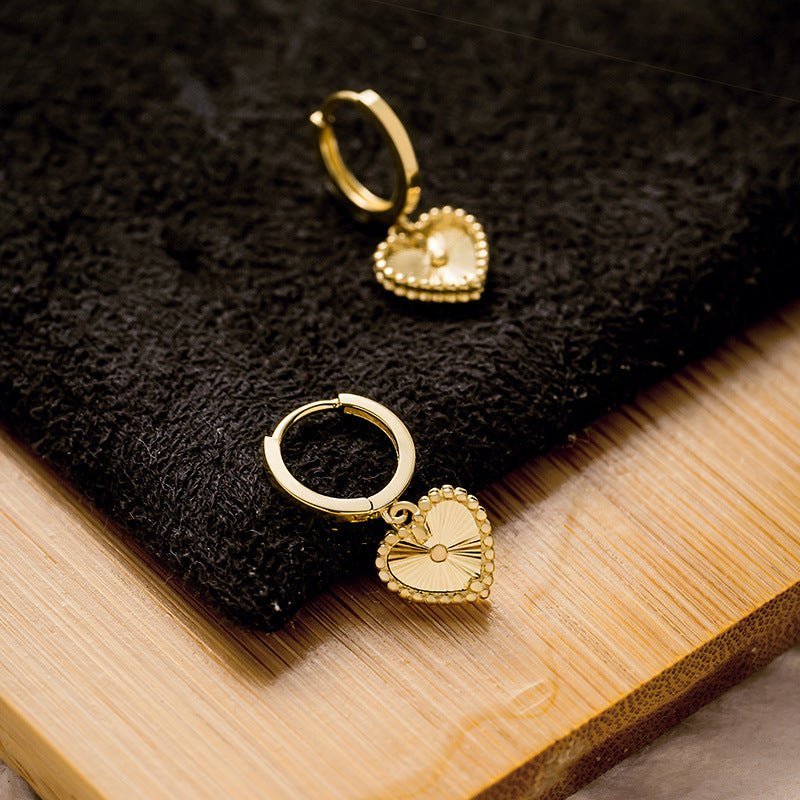 14K Yellow Gold 3D Heart Huggie Earrings – Romantic Drop Pendant Design
