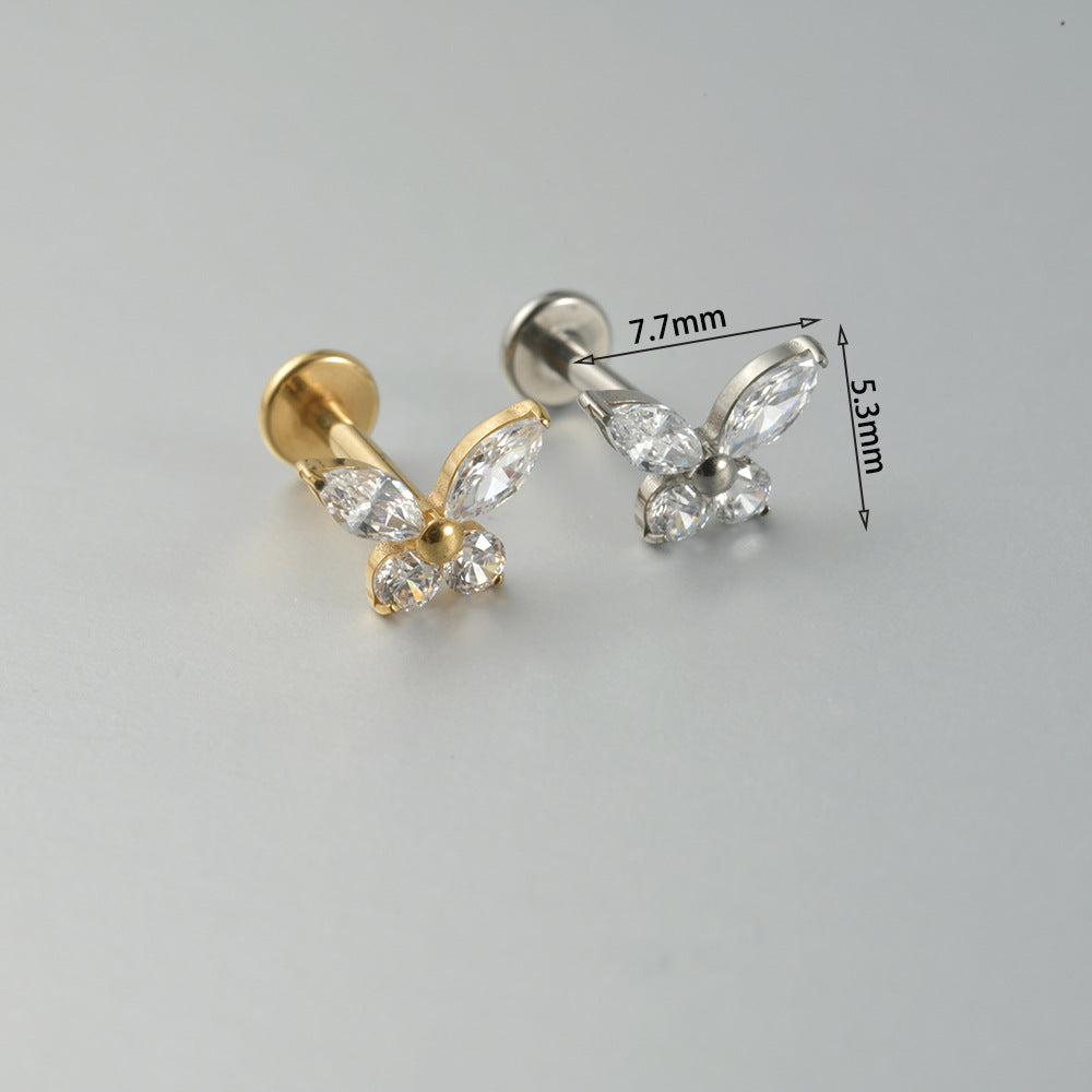 Four Crystal Butterfly Ear piercing flatback threadless Labret