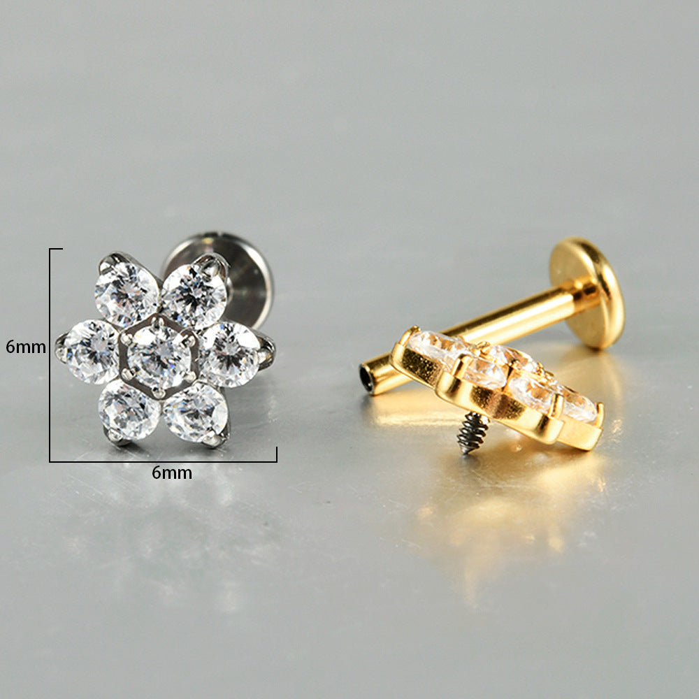 6 Zircon Flowers Flatback Labret Ear stud Piercing