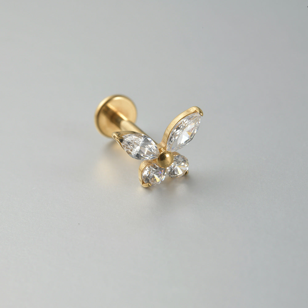 Four Crystal Butterfly Ear piercing flatback threadless Labret