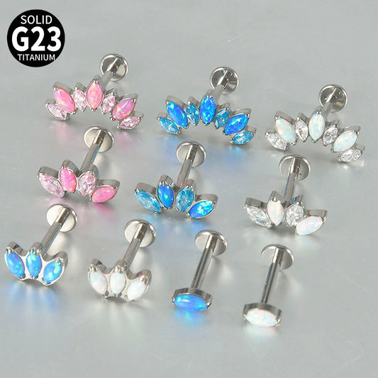 16G Opal Stone Crown Flower shape Labret Ear Piering