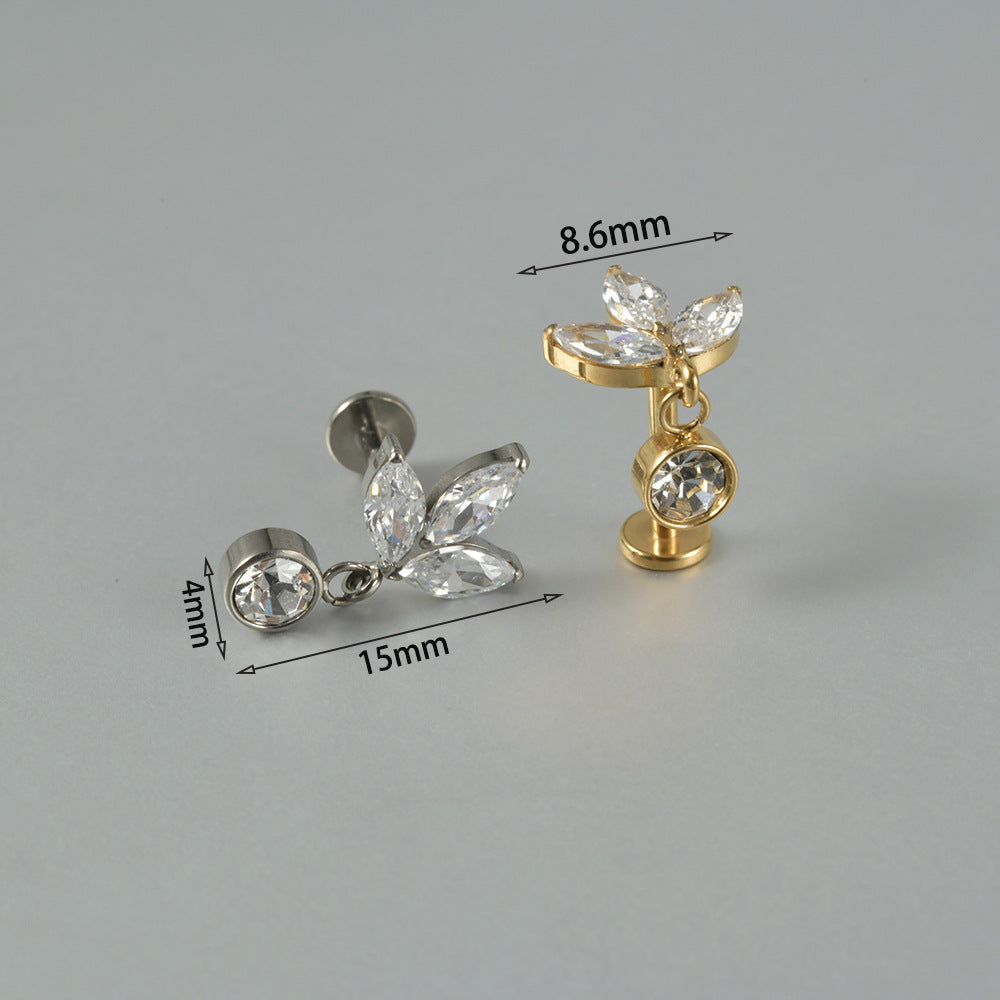 F136/G23 Three leaf pendant Drop Threadless Flatback Ear stud Tragus Labret