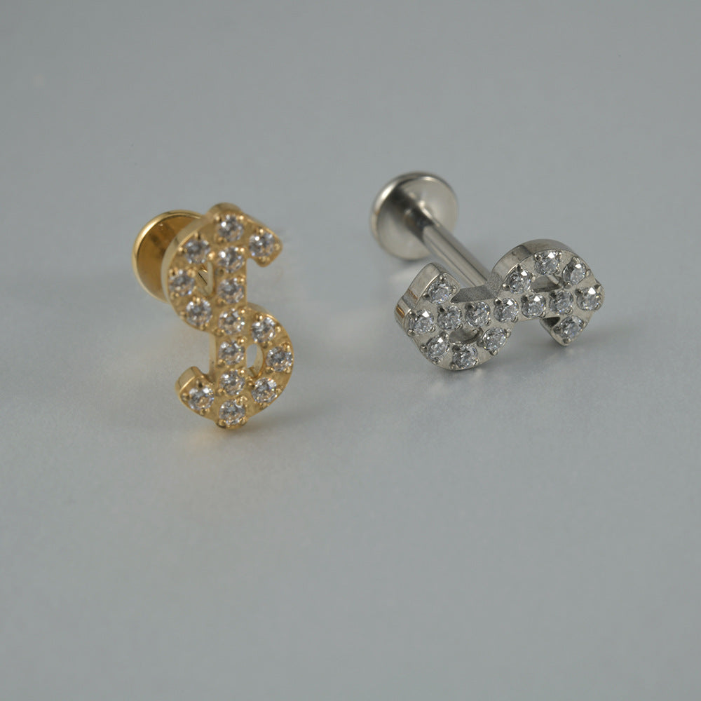 G23/F136 US DOLLAR Shape Zircon Sign Threadless Flatback Rook Ear Piercing