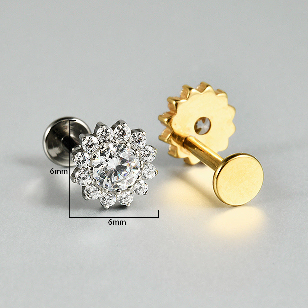 CZ Flower Leaf Stones paved Threadless Labret Ear stud