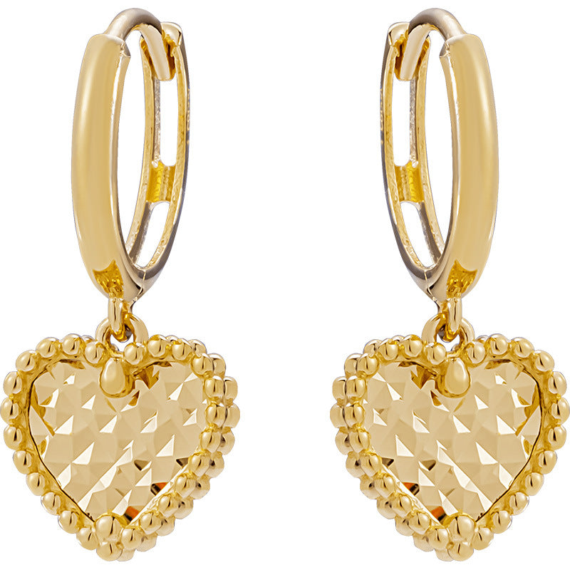 14K Solid Gold Heart Pendant Drop Hoop Earrings – Engraved Gift Jewelry for Women