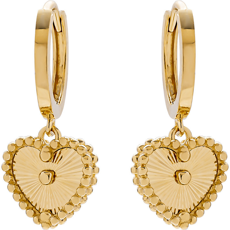 14K Yellow Gold 3D Heart Huggie Earrings – Romantic Drop Pendant Design