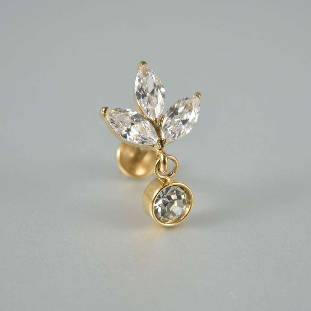 F136/G23 Three leaf pendant Drop Threadless Flatback Ear stud Tragus Labret