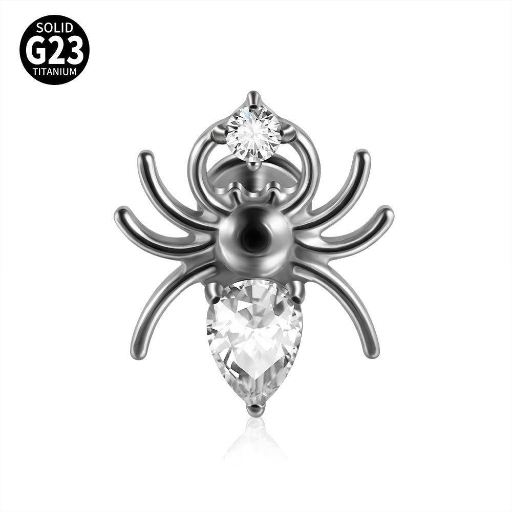 Black/Pink/Clear Zircon Spiders Threadless Ear stud Labret