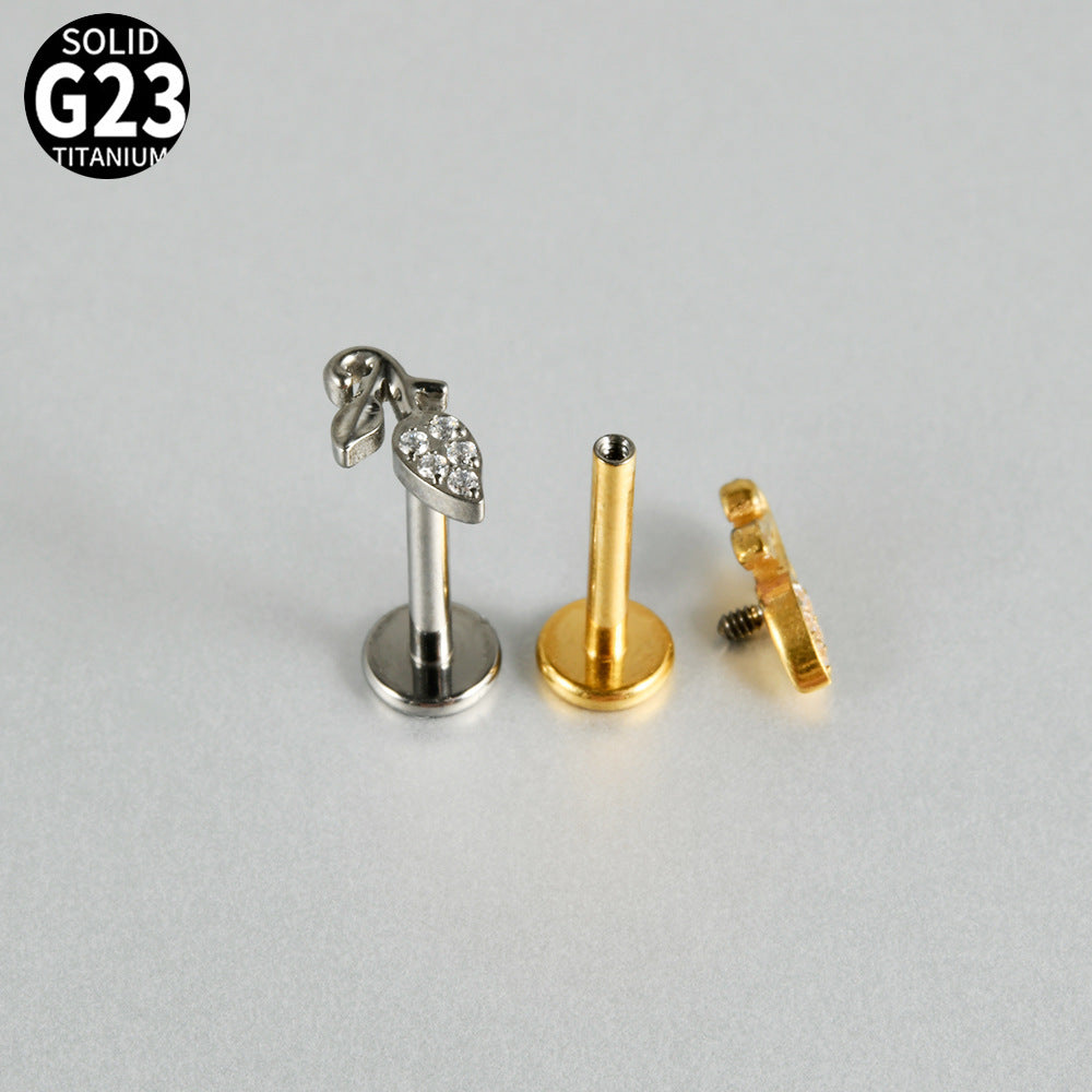 G23/F136 CZ Tree Leaf Threadless Flatback Lip stud Ear stud