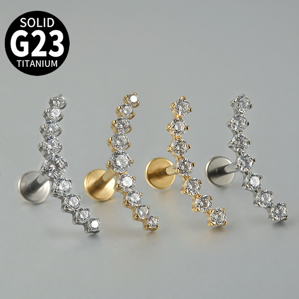 Big Long Seven / Nine Crystal stones Curved Threadless Tragus Ear Piercing