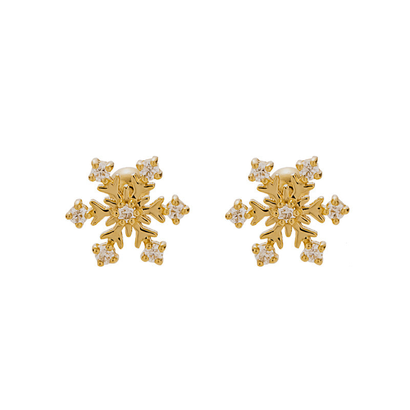 14K Yellow Gold Snowflake Moissanite Stud – Threaded Ball Back Piercing