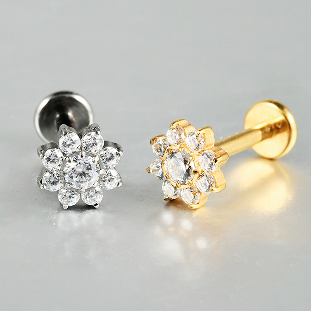 G23 Flowers CZ Stone Threadless Lip stud Labret Ear stud Piercing Jewelry