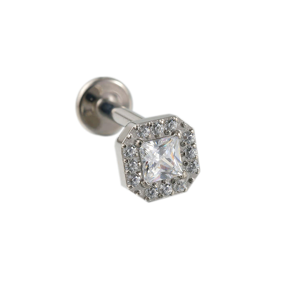 Big square Zircon Stone Labret Threadless Tragus Ear loops