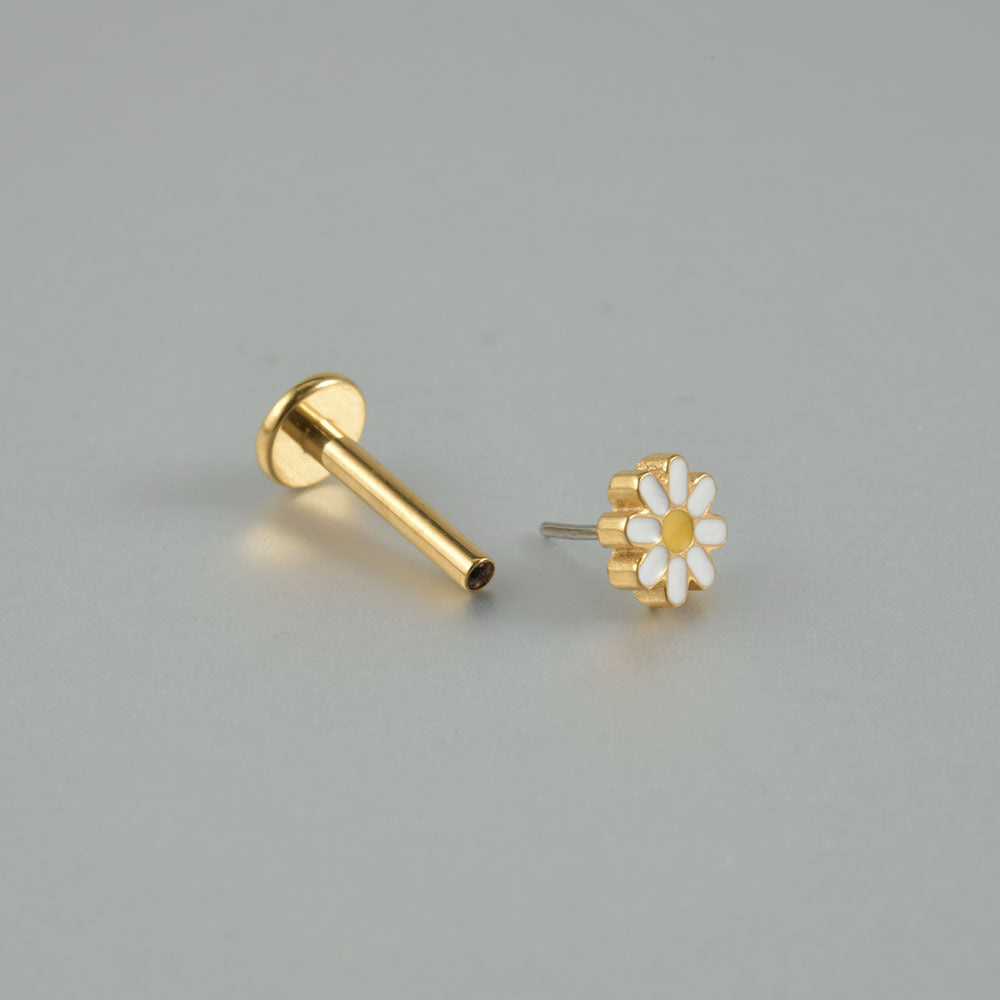18G Daisy Flower Titanium Push-in Ear Labret Pin Piercing
