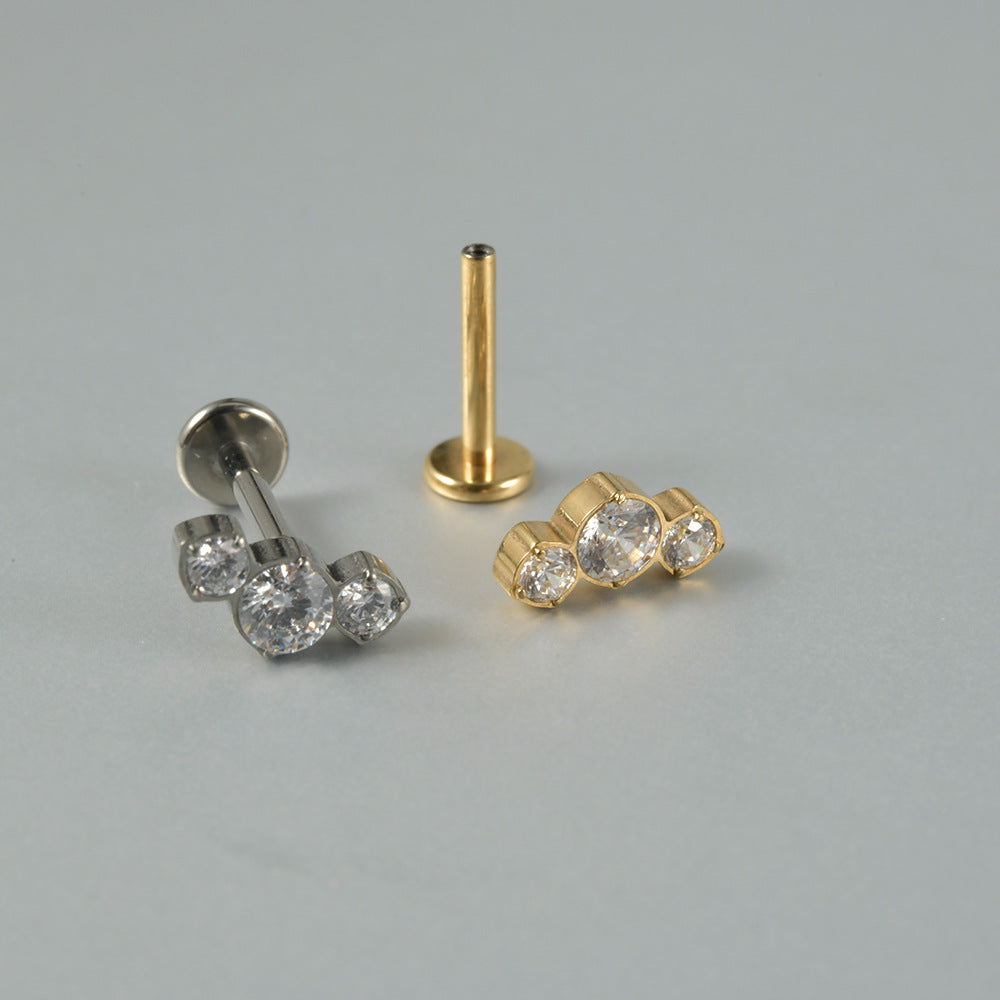 Three big round Zircon Threadless Ear stud Labret Piercing