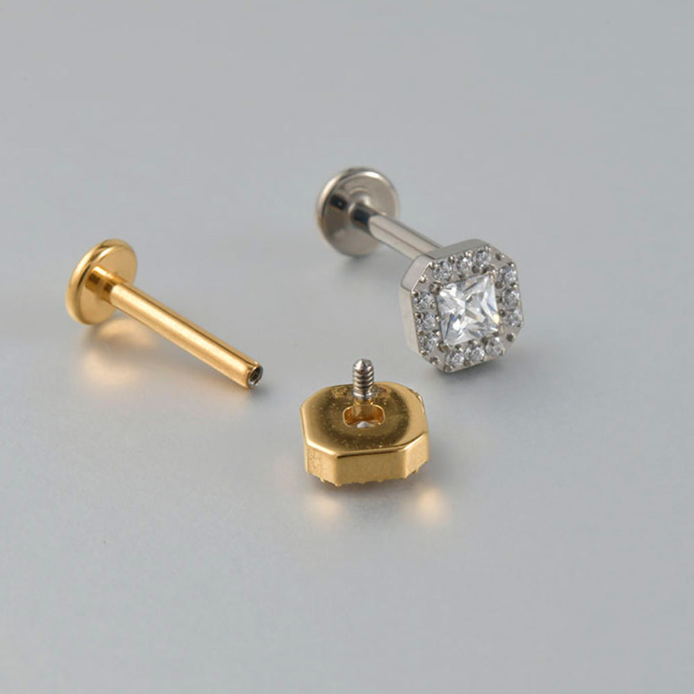 Big square Zircon Stone Labret Threadless Tragus Ear loops