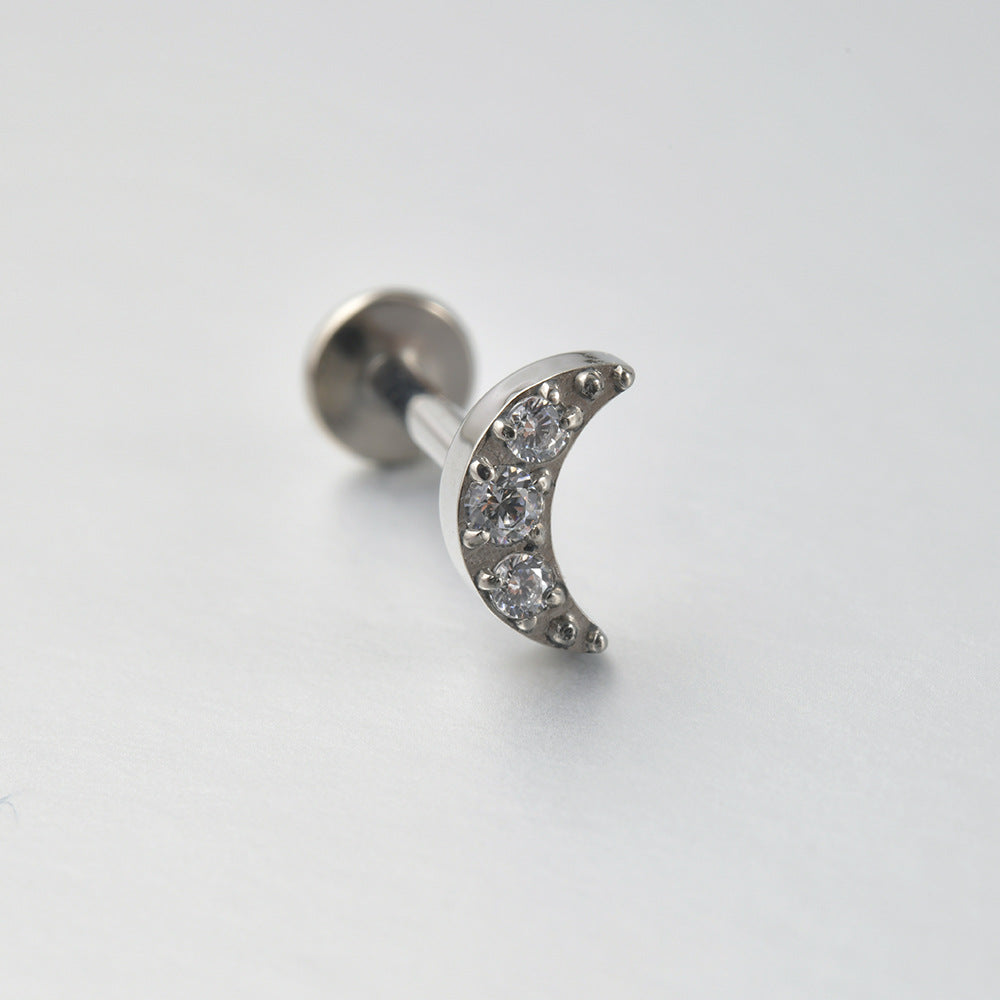 16G Crystal Zircon Moon Shape Flatback Labret Ear Piercing