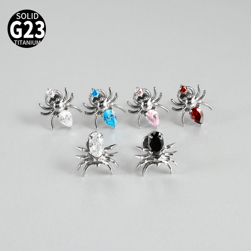 Black/Pink/Clear Zircon Spiders Threadless Ear stud Labret