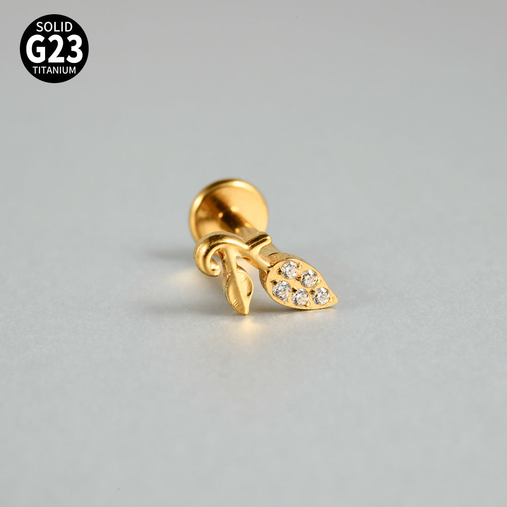 G23/F136 CZ Tree Leaf Threadless Flatback Lip stud Ear stud