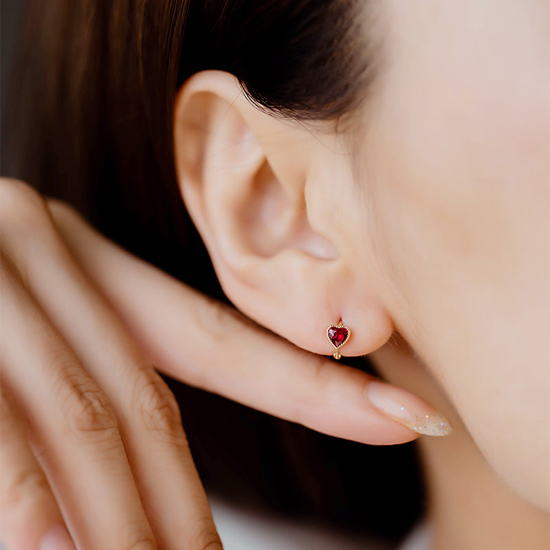 14K Solid Gold Heart-Shaped Red Zircon Helix Piercing Hoop Earring – Romantic & Dainty