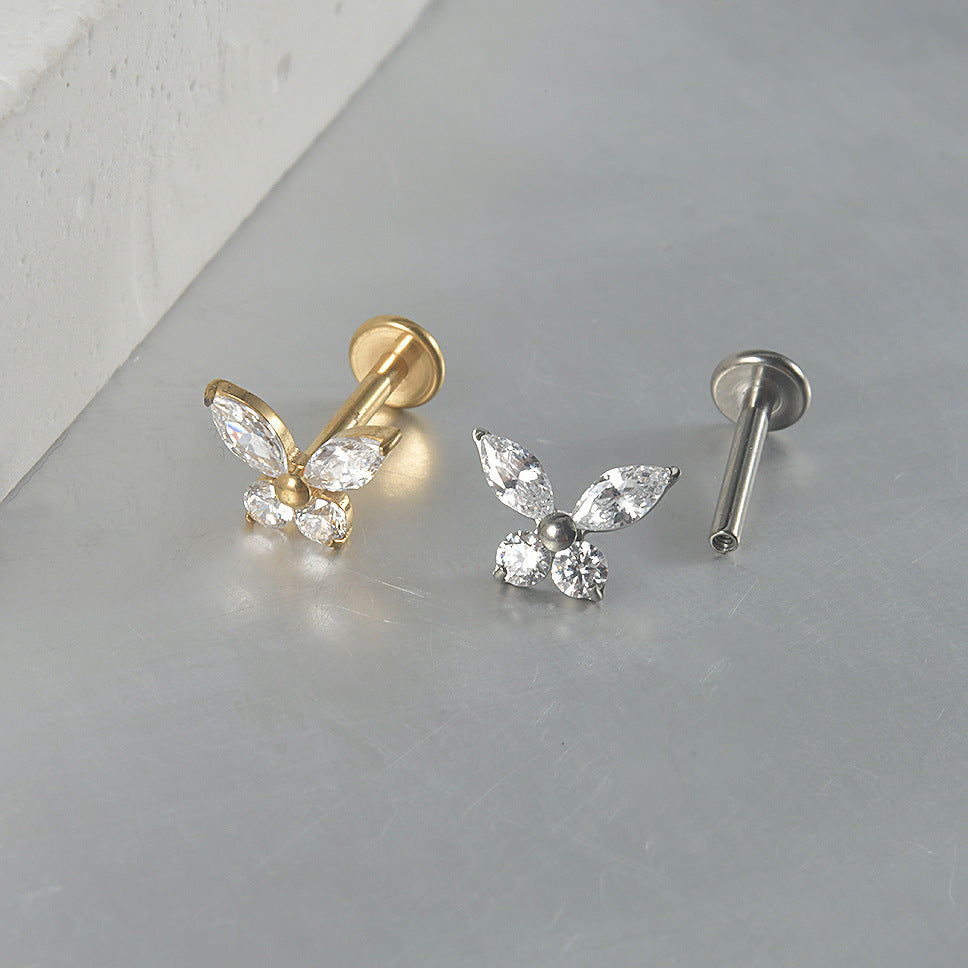Four Crystal Butterfly Ear piercing flatback threadless Labret