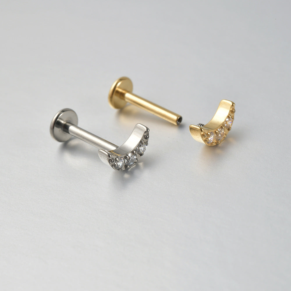 16G Crystal Zircon Moon Shape Flatback Labret Ear Piercing