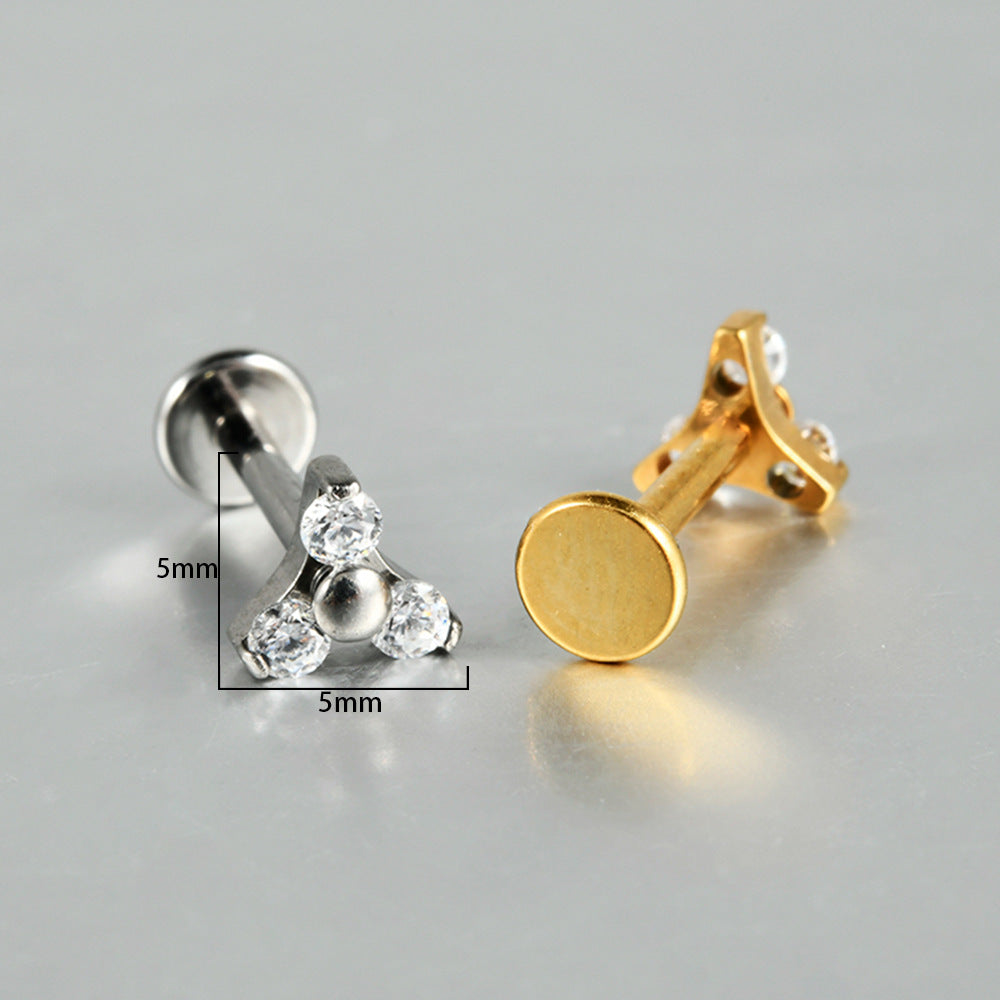 Triangle Flower Zircon Stone Threadless Flatback Labret Ear Piercings