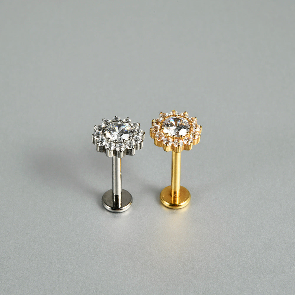 CZ Flower Leaf Stones paved Threadless Labret Ear stud