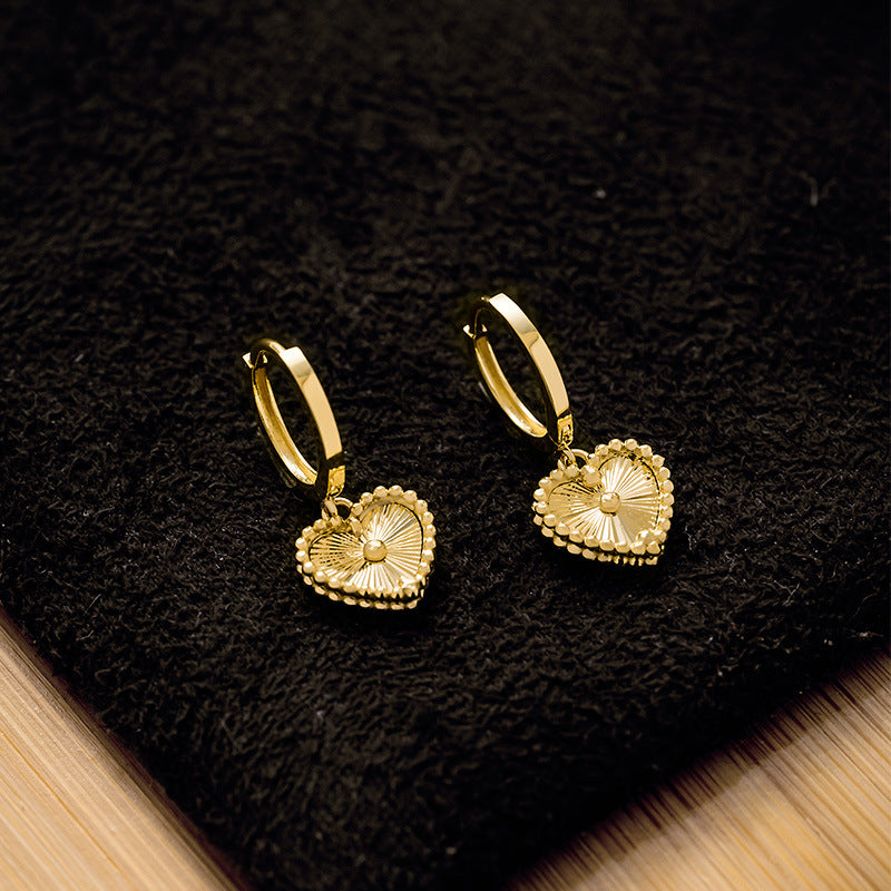 14K Yellow Gold 3D Heart Huggie Earrings – Romantic Drop Pendant Design